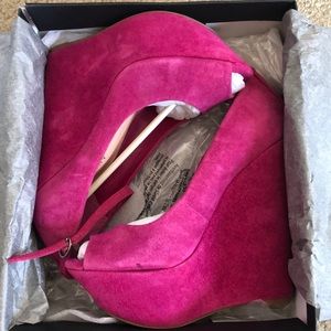 Pink ankle strap wedge